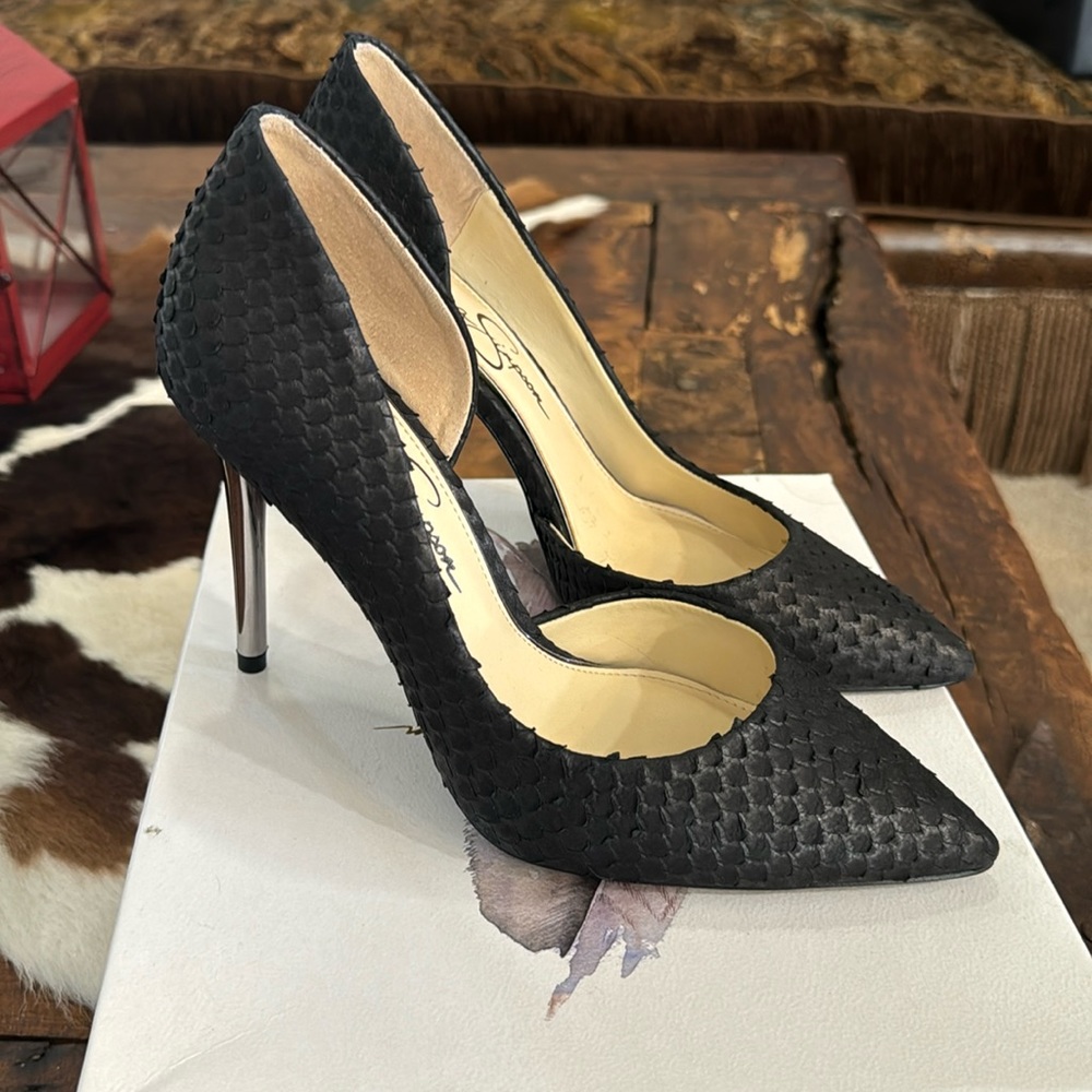Jessica Simpson Black Lucina with silver heel